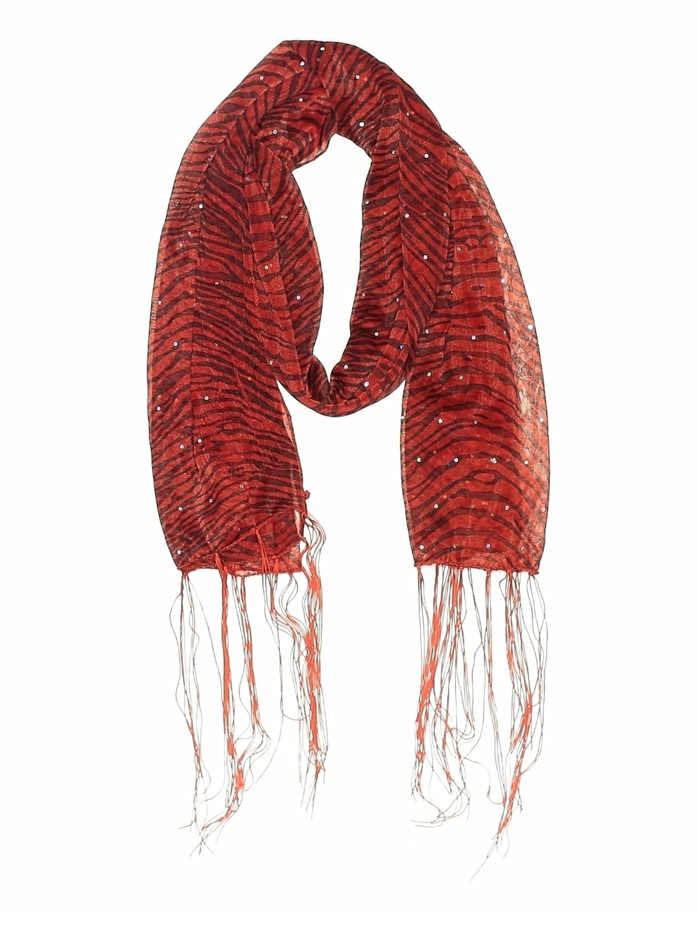 Red Zebra-Print Fringe Scarf with Sparkle Studs Summer Fashion